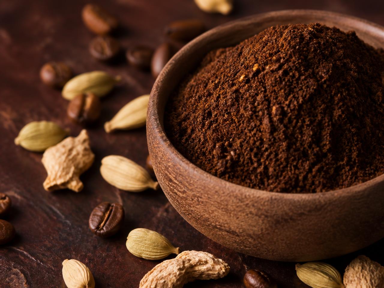Freshly ground Ayman spiced coffee with cardamom and ginger